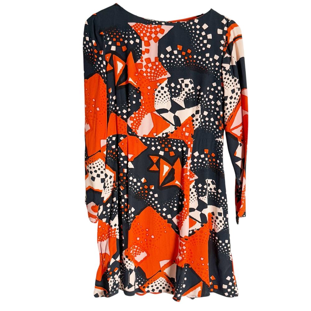 Marimekko Orange Black Abstract Geometric Print A-Line Long Sleeve Dress Size 4